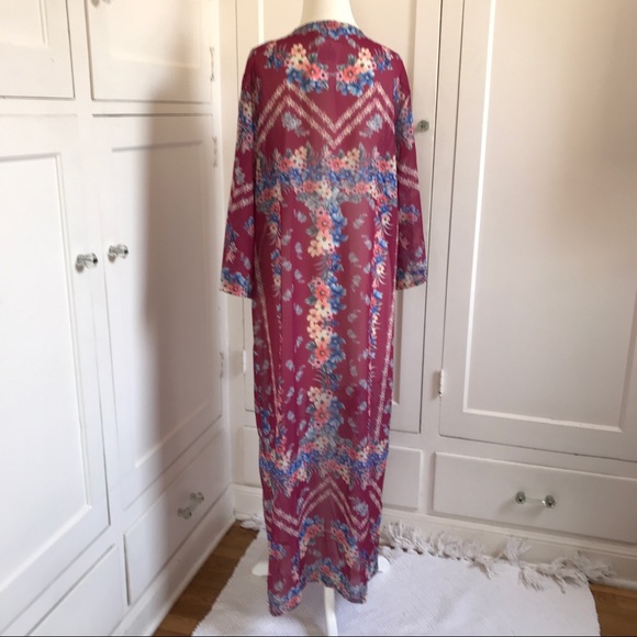 NWOT Burgundy Floral Long Kimono/Duster - Picture 5 of 8